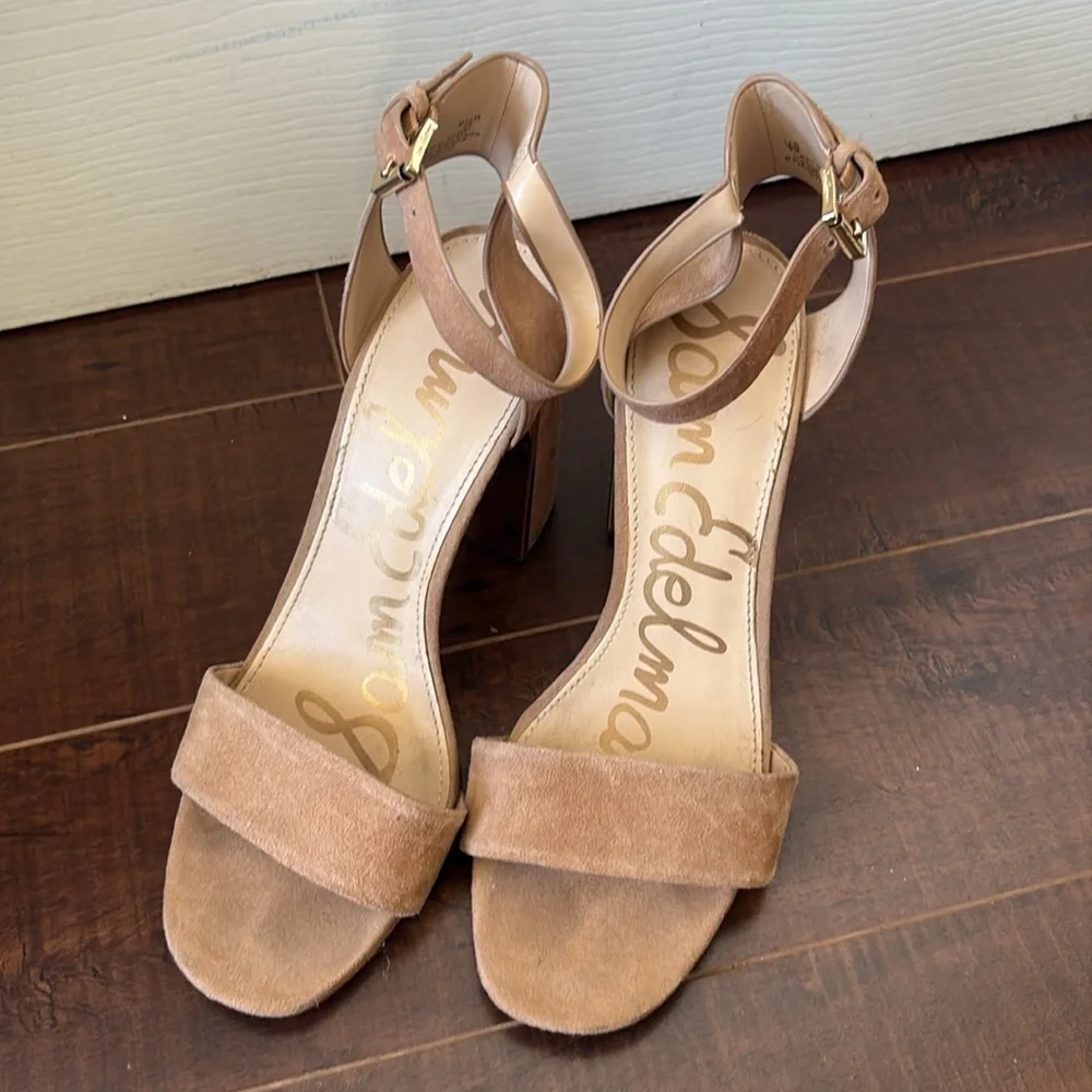 🔥Sam Edelman Synthia Camel Suede Ankle Strap Heels - Picture 2 of 8